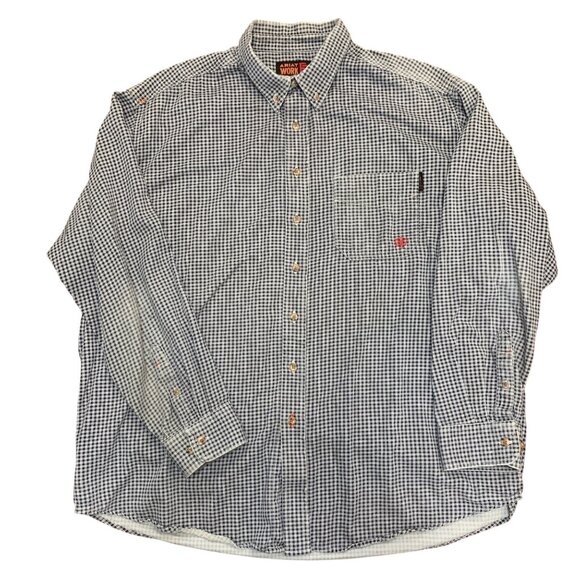 Ariat Work FR Men's Checkered Button-Down Shirt XXL Navy & White - Picture 7 of 16